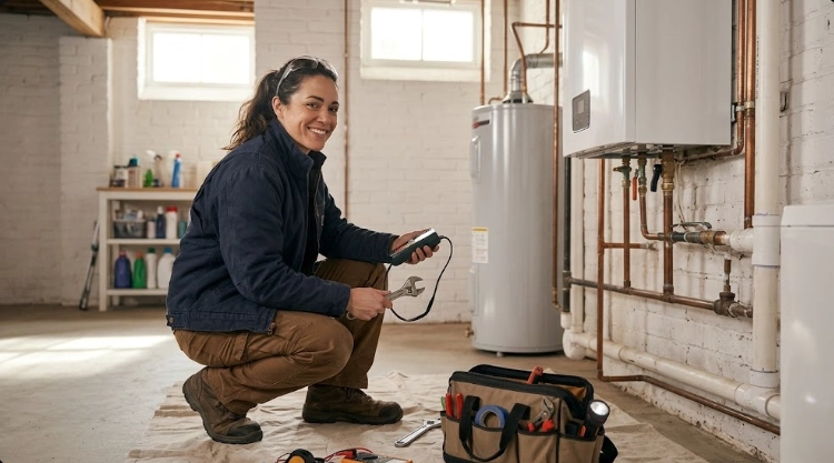 Licensed plumber testing gas line pressure gauge and manifold in Hell's Kitchen Manhattan